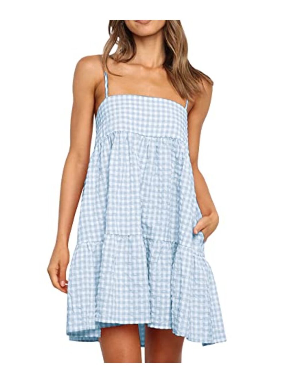 Plaid A-Line Sleeveless Mini Sundress with Pockets
